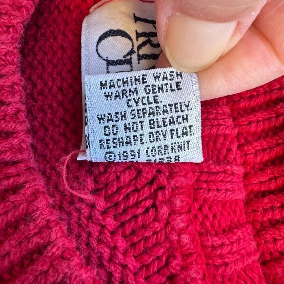 Private Club Vintage Mens Red Crew Neck Preppy Geometric Knit Grandpa Sweater L - Picture 6 of 9